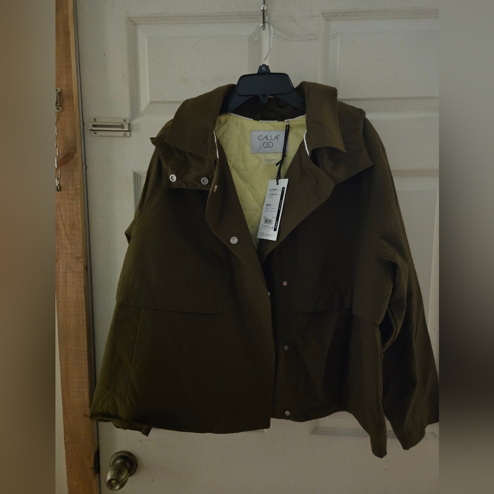 CALIA Women’s Crop Trench Jacket:  DARK KHAKI OLIVE: NEW WITH TAGS: SIZE XXL